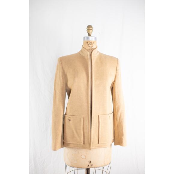 Vintage 70s Camel Brown Wool Blazer Pockets, Preppy Classic Tan Jacket, Retro, S - Picture 2 of 10
